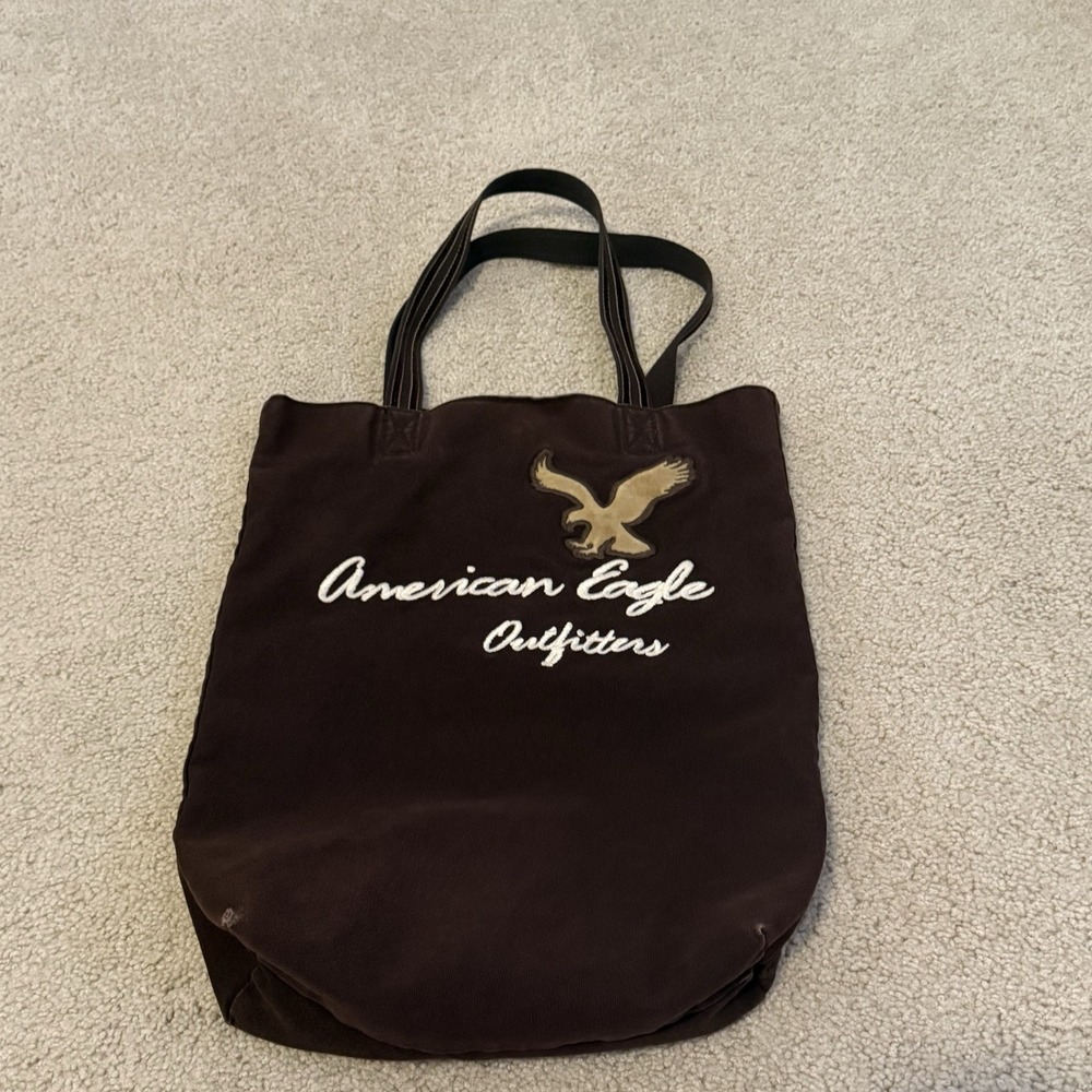 Y2K American Eagle Outfitters Tote Bag Unisex OS Brown Canvas Embroidered Logo